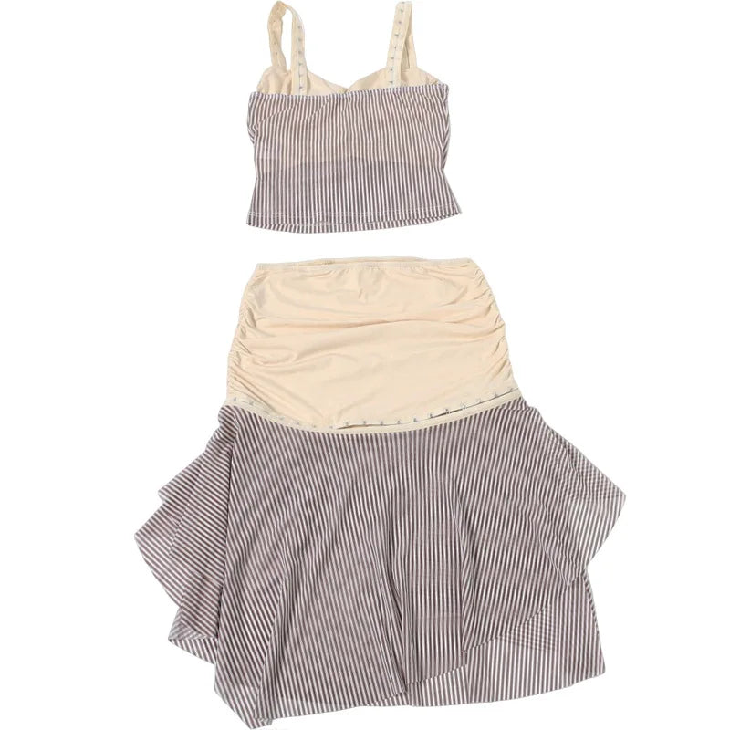 Sienna Striped Asymmetrical Cami Midi Skirt Set Two-piece