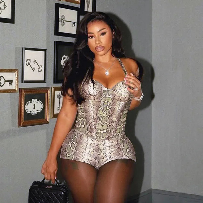 Zaria Snake-Print Halter Shorts Set Two-piece