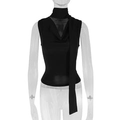 Cecelia Soft Whisper Ruched Draped Sleeveless Scarf Top One-piece