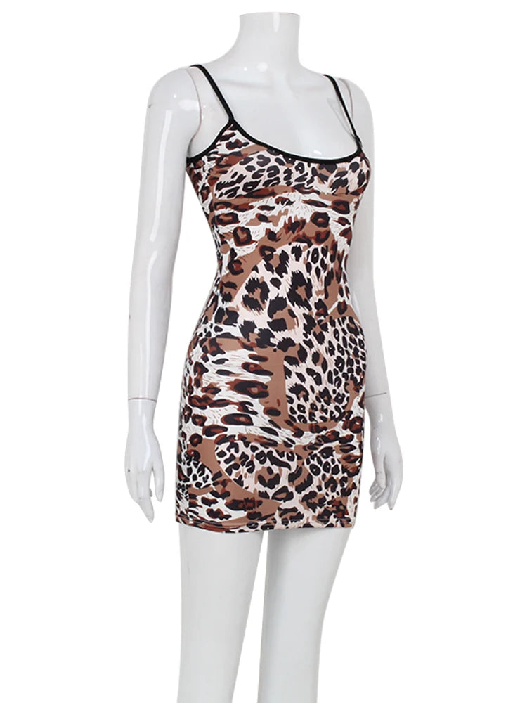 Eulalie Leopard Print Backless Cami Bodycon Mini Dress