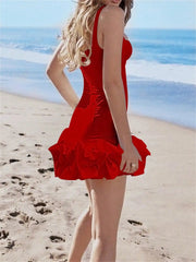 Valentina Scarlet Ruffle Bodycon Mini Dress