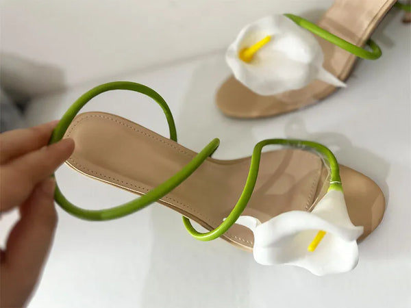 Calla Lily Slingback Kitten-Heel Sandals
