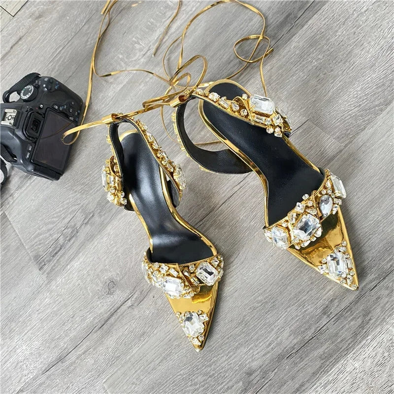 Jolie Rhinestone Lace-Up Stiletto Sandals