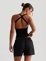 Luna Olive Crossback Ribbed Crop Top