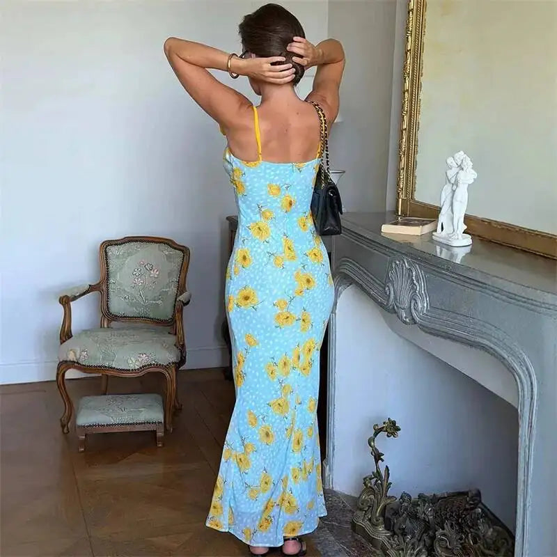 Etta Floral V-Neck Backless Maxi Dress