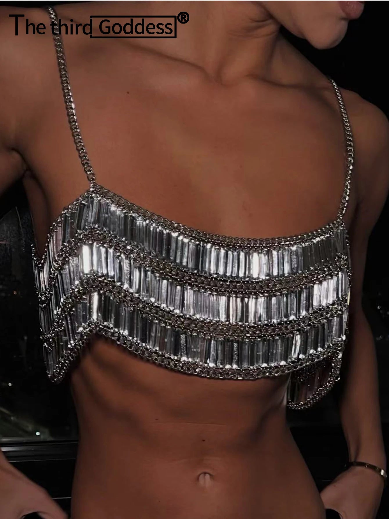 Sexy see through metal sequin crop top women summer beach halter tank top streetwear hotwife club party tops for woman clothing