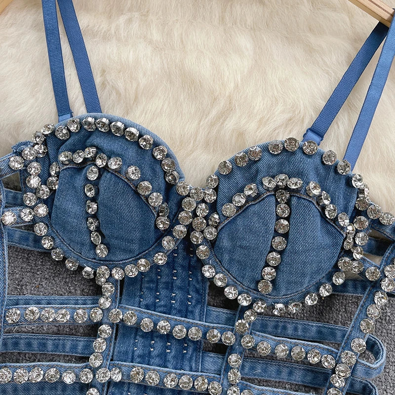 Mireya Diamond-Studded Denim Tank Top One-piece Secondary image