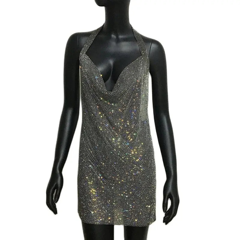 Evangeline Rhinestone Backless Bodycon Mini Dress
