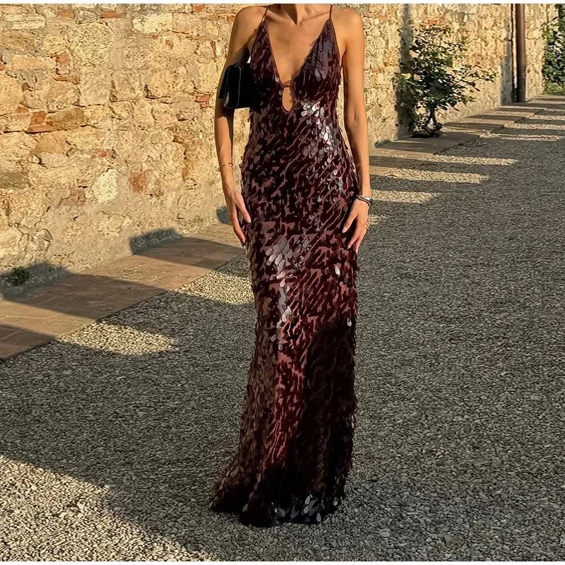 Seraphina Sequin V-Neck Maxi Dress