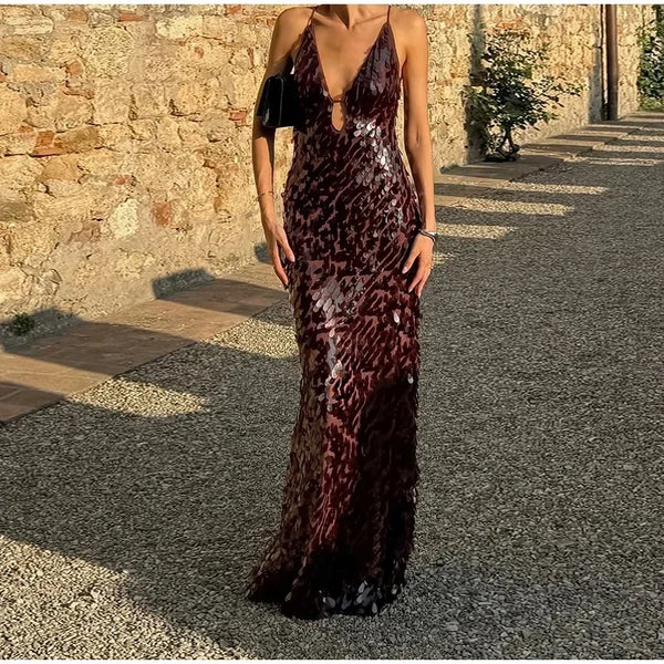 Seraphina Sequin V-Neck Maxi Dress
