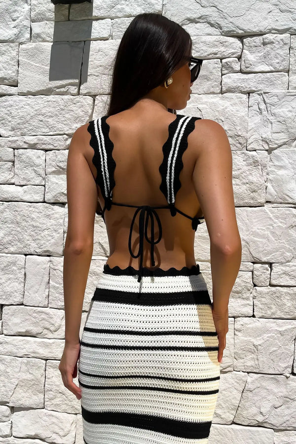 Monique Striped Knit Halter Maxi Skirt Set Two-piece