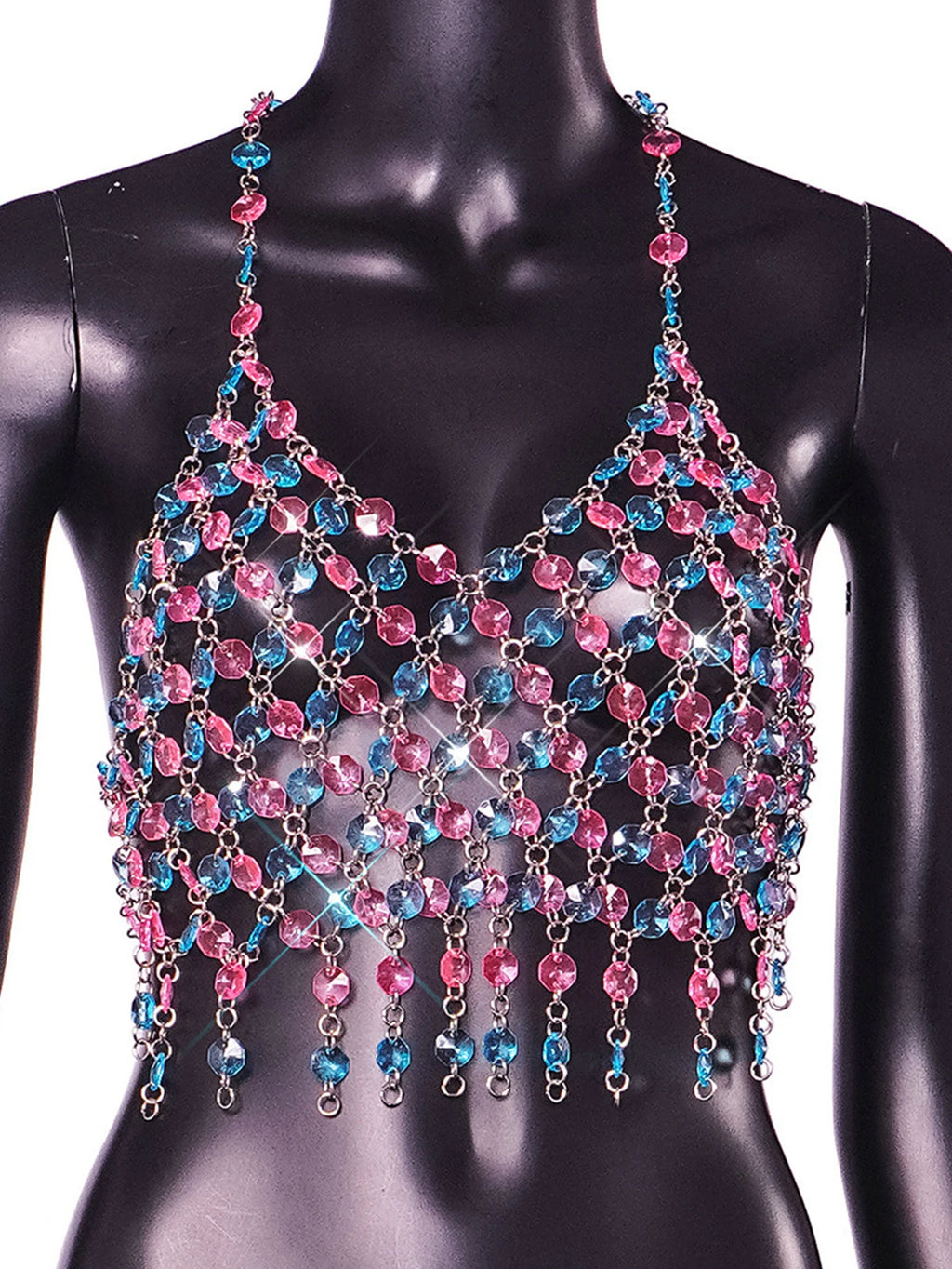 Sexy see through metal rhinestone crop top women summer beach club party tops woman crystal halter tank top hotwife street wear