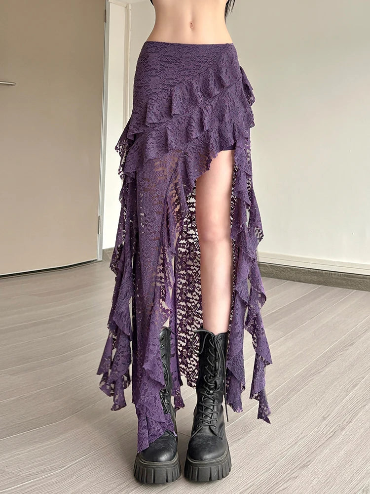 Arden Tassel Lace Asymmetrical Maxi Skirt One-piece