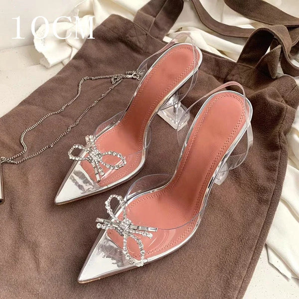 34-45 PVC Transparent Crystal Shoes 2024 Summer New Pointed Odd Heel Shoes Stiletto Ladies Sun Decoration Wild Fairy Shoes