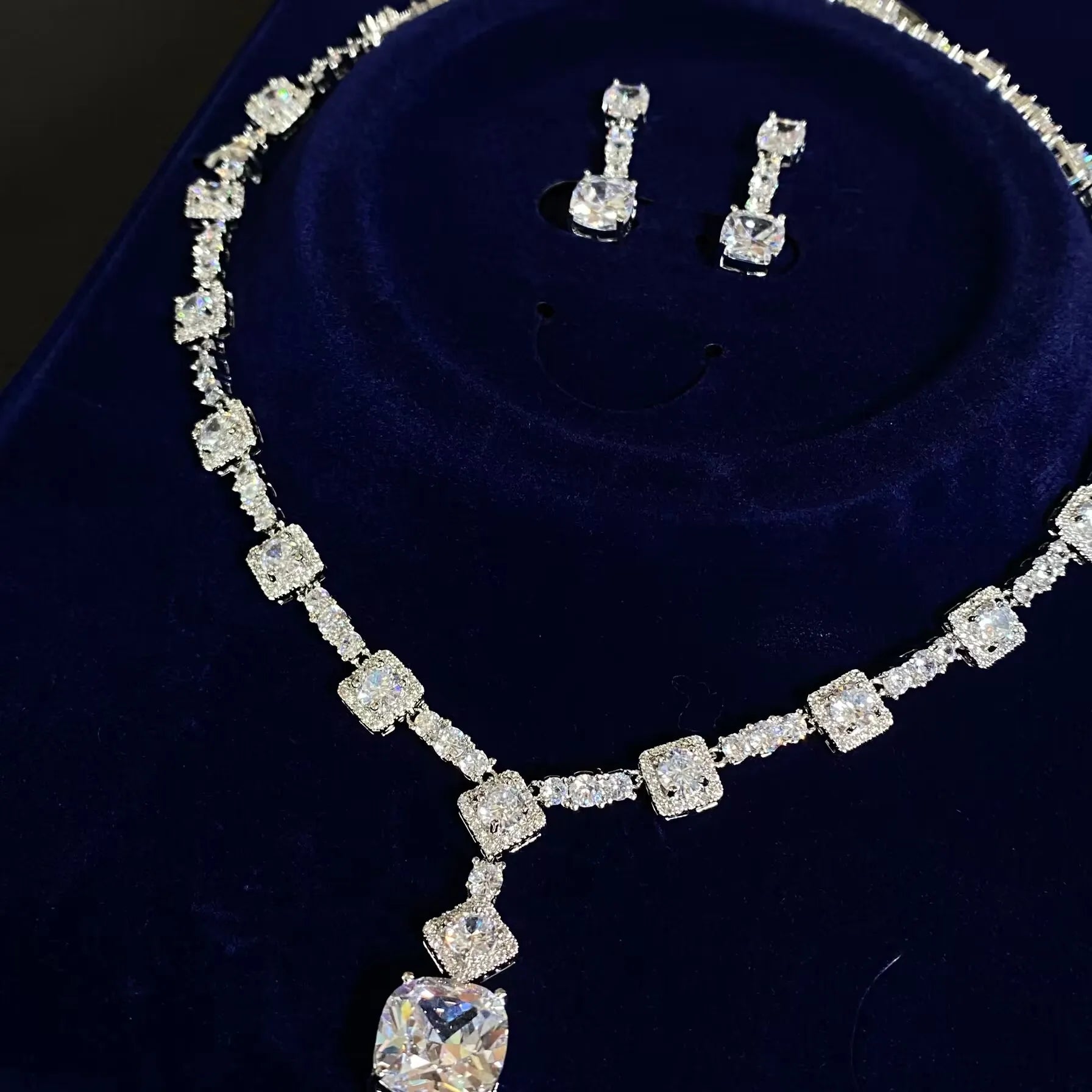 Honora Square Crystal Necklace & Drop Earring Jewelry Set