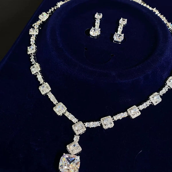 Honora Square Crystal Necklace & Drop Earring Jewelry Set