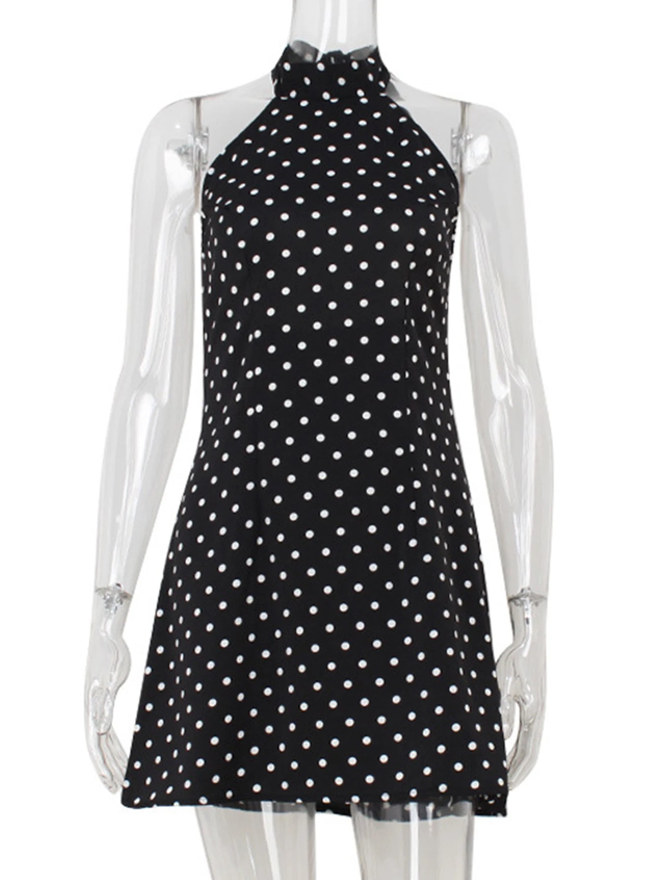 Maribelle Polka-Dot Halter A-Line Mini Dress