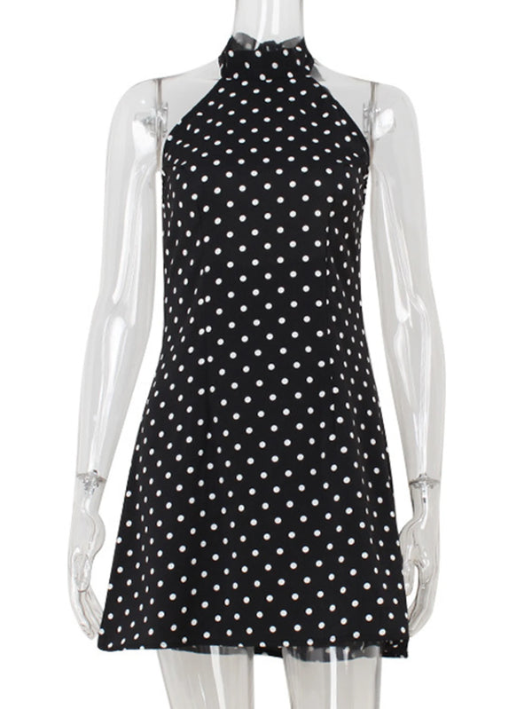 Maribelle Polka-Dot Halter A-Line Mini Dress