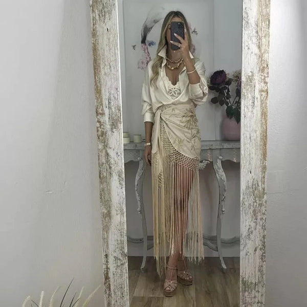 Elodie Fringe Bodycon Midi Skirt One-piece