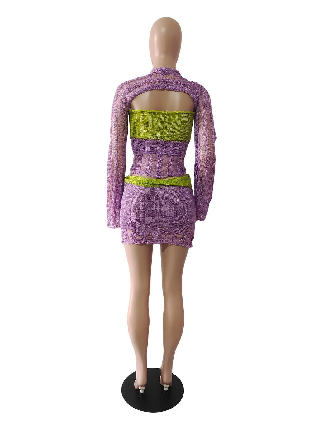 Marisela Sequin Crochet Knit Tie-Front Crop Top & Mini Skirt Two-piece