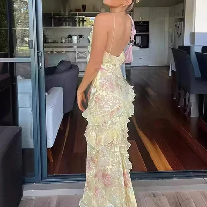 Noeline Floral Ruffle V-Neck Maxi Dress