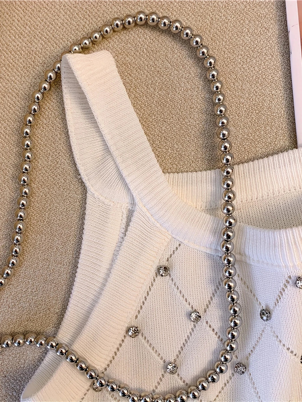 Aveline Rhinestone Eyelet Crop Tank Top One-piece