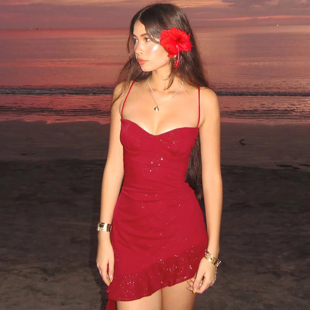 Scarlet Sequin Ruffle Cami Mini Dress
