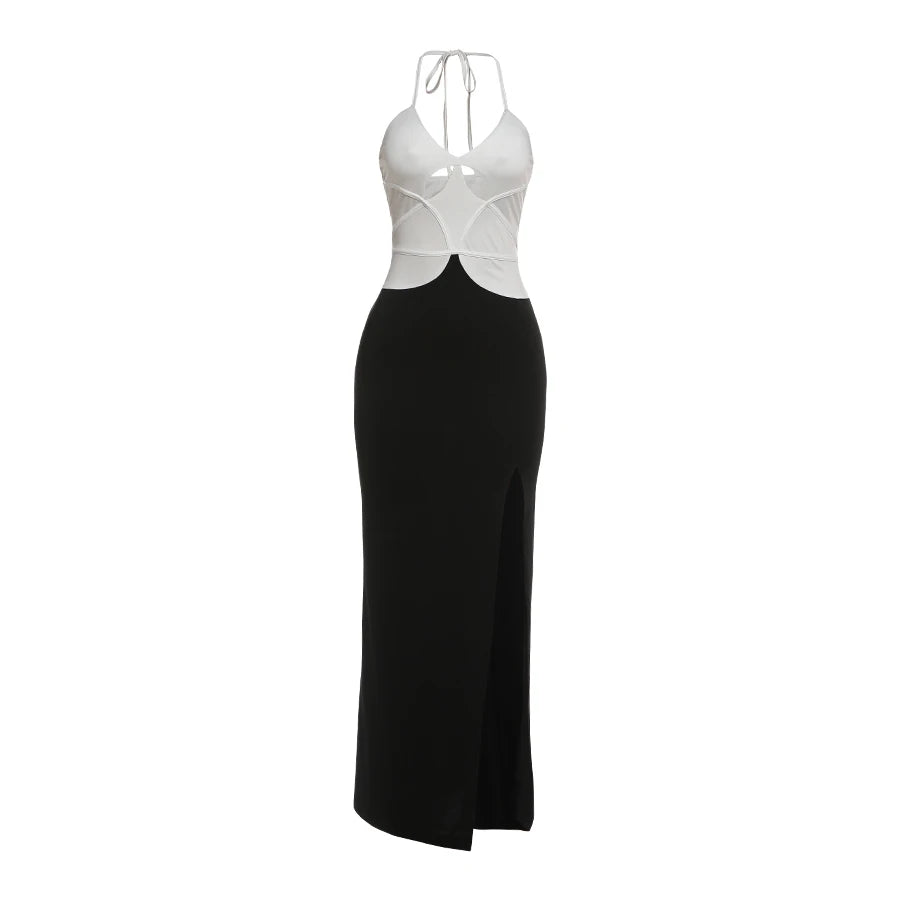 Thalia Contrast Cutout High-Slit Midi Dress