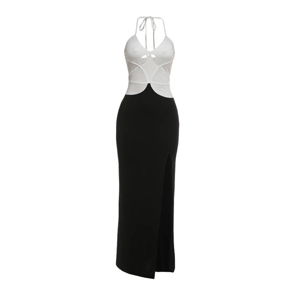 Thalia Contrast Cutout High-Slit Midi Dress