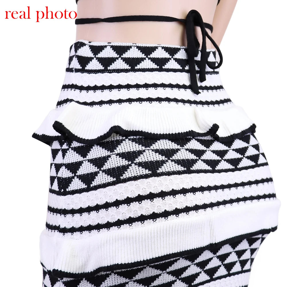 Aztec Ruffle Knit Maxi Skirt Set Two-piece