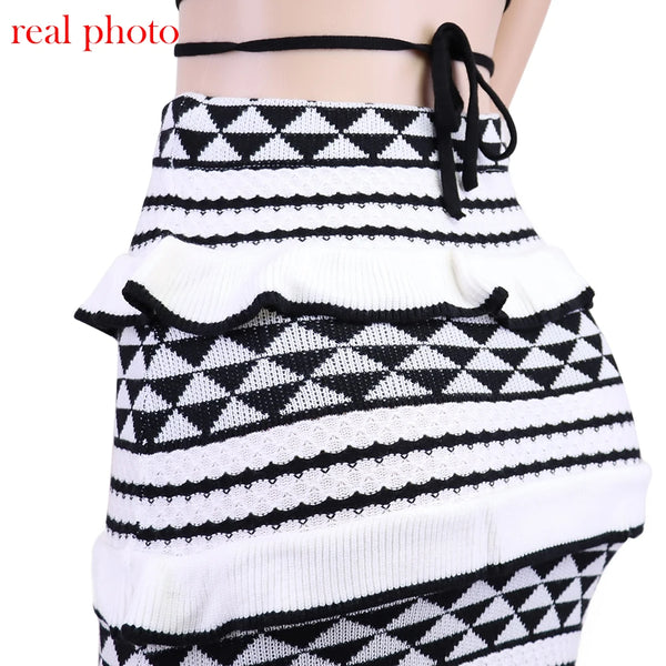 Aztec Ruffle Knit Maxi Skirt Set Two-piece