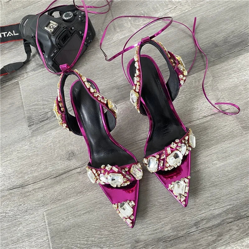 Jolie Rhinestone Lace-Up Stiletto Sandals