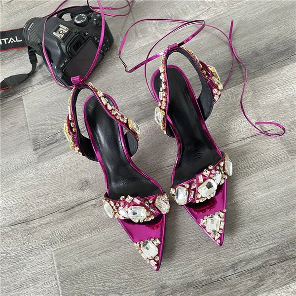 Jolie Rhinestone Lace-Up Stiletto Sandals