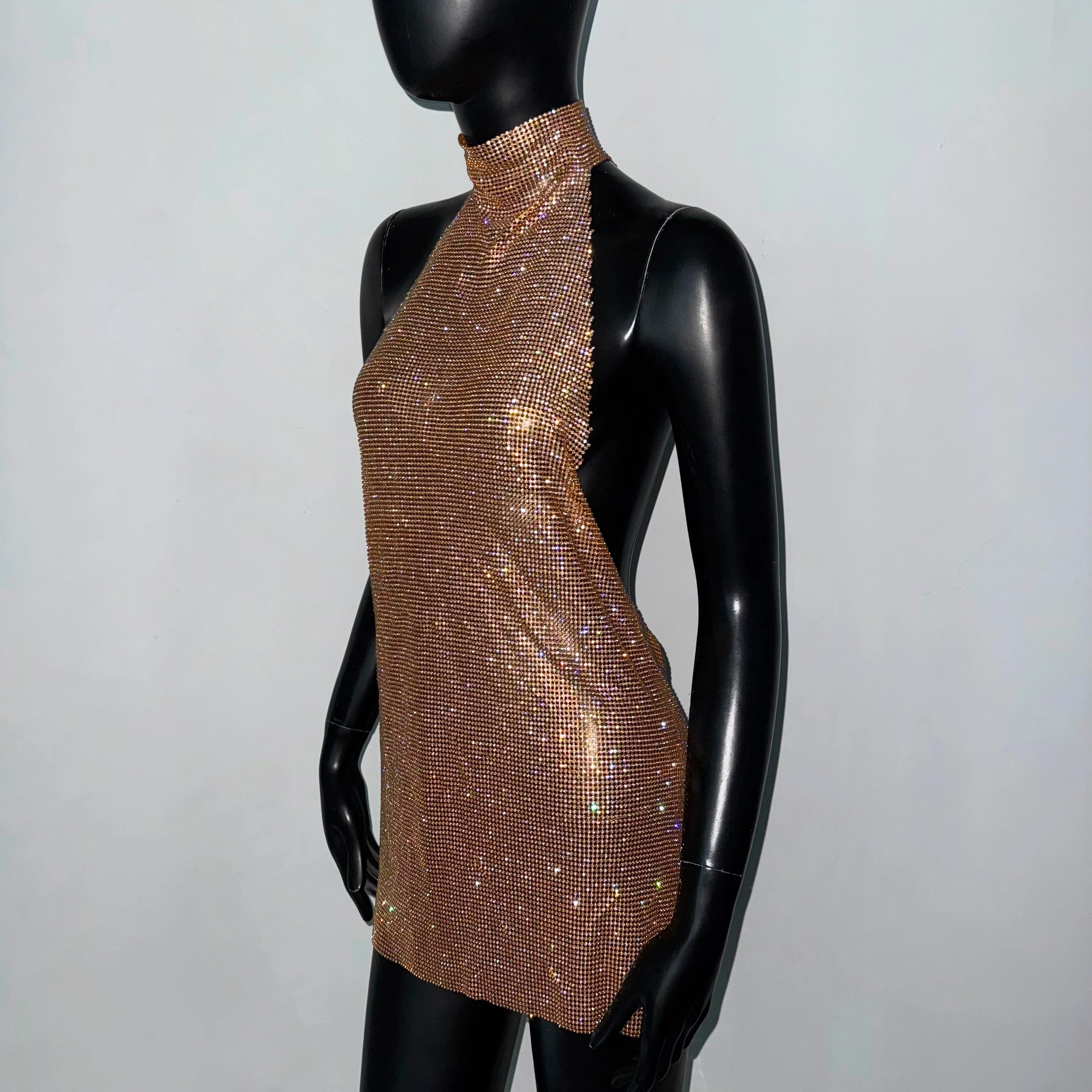 Faye Sparkling Metal Backless Mini Dress