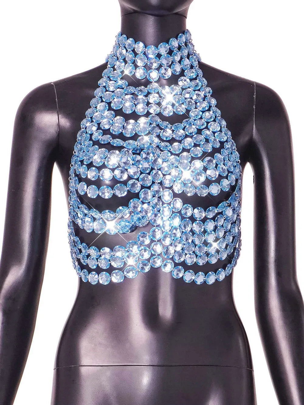 Sapphire Luxe Crystal Mesh Halter Top