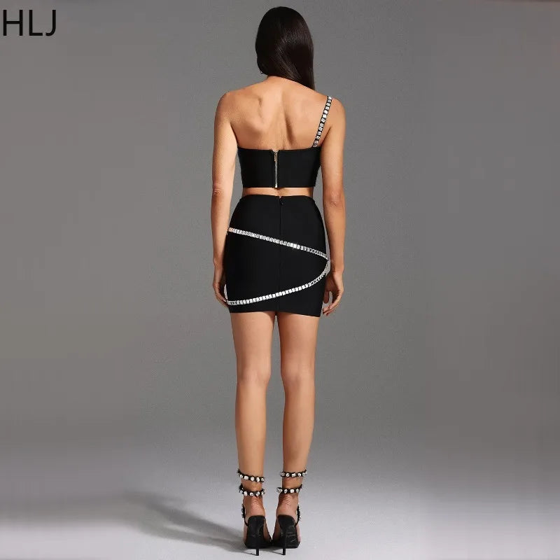 Seraphine Rhinestone One-Shoulder Skirt Two-piece