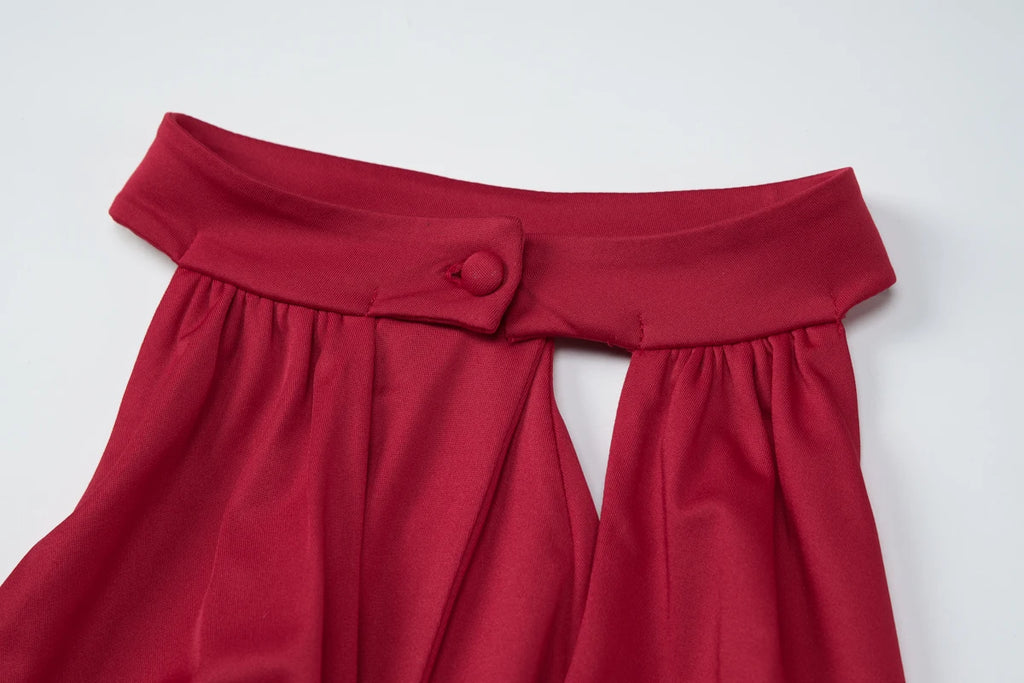Ruby Ruched Ruffle Halter Mini Dress