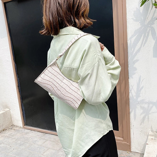 Coralie Croc-Embossed Faux-Leather Baguette Shoulder Bag
