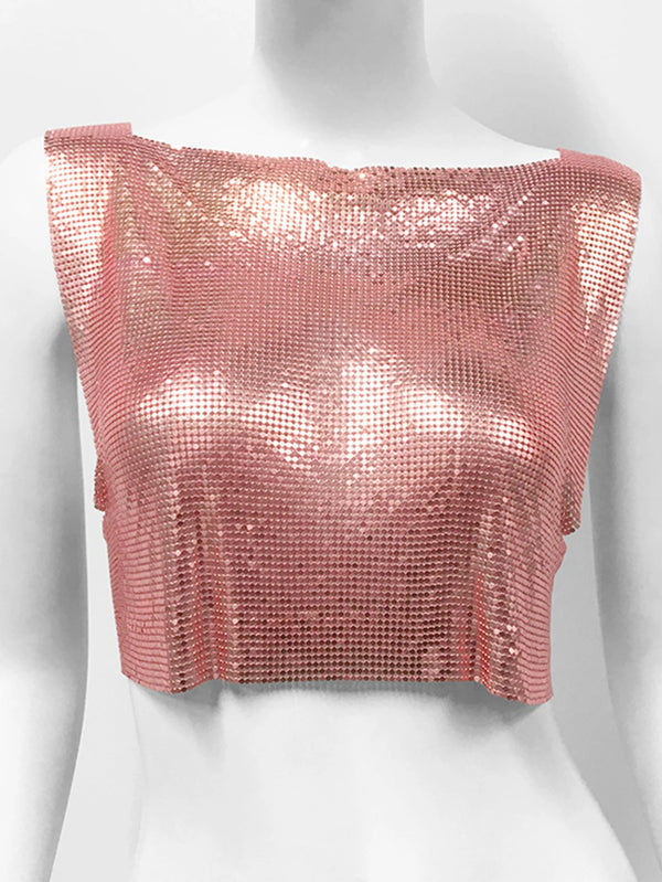 Yvette Metal-Sequin Cropped Tank Top One-piece