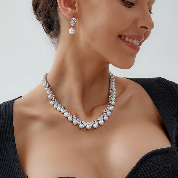 Ianthe Pearl Crystal Necklace & Earring Jewelry Set