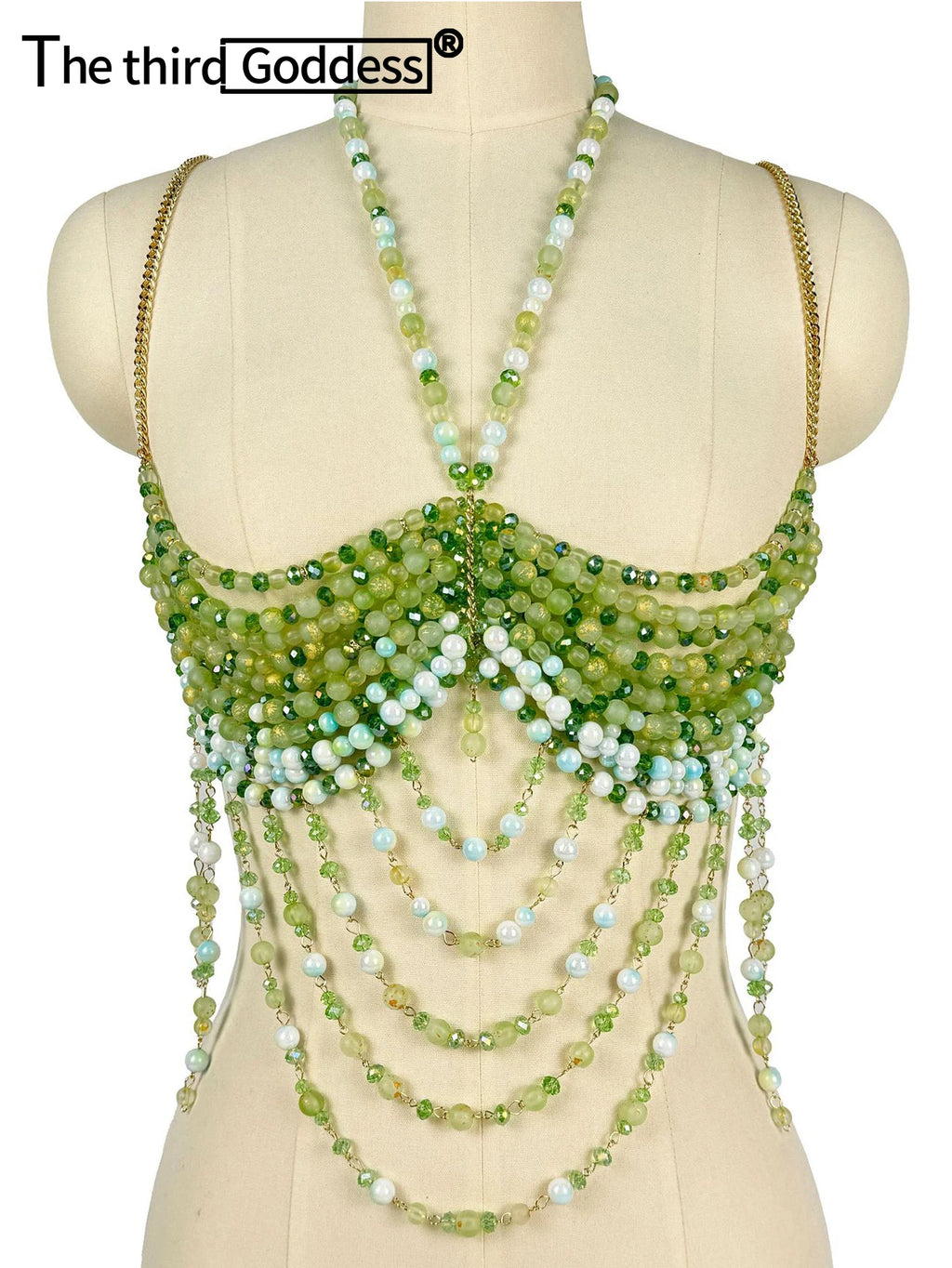 Ione Green Rhinestone Sequin Corset Crop Top