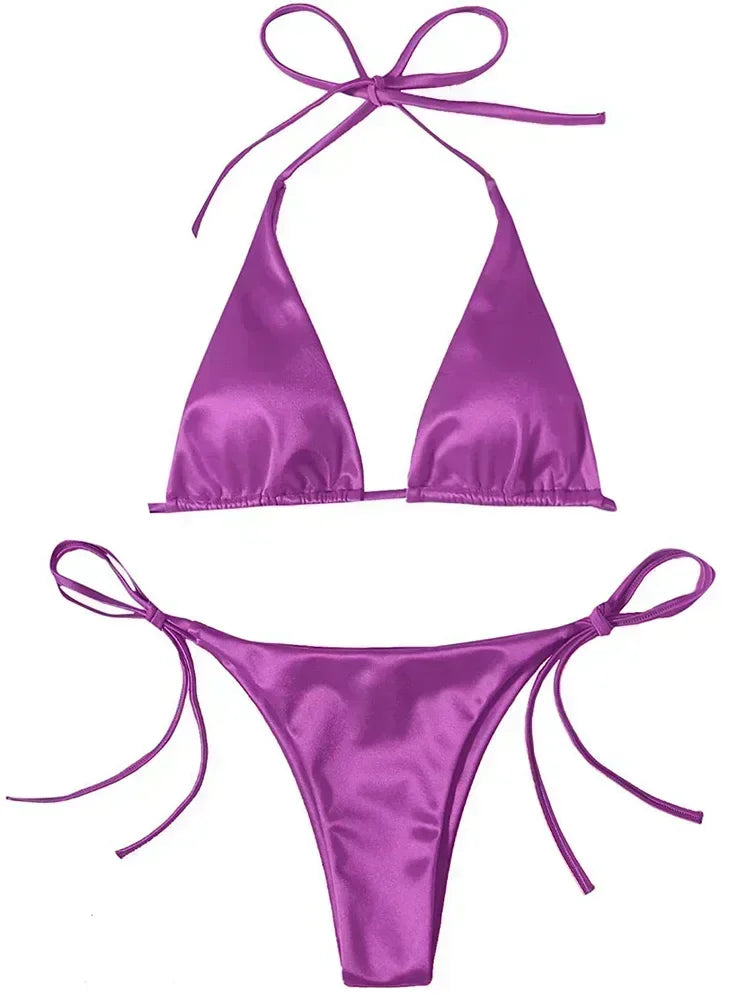 Valentina Metallic Wrap Halter Bikini Two-piece