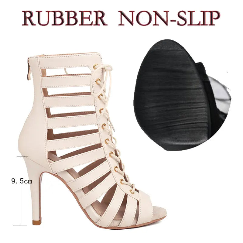 Ondine Lace-Up Cut-Out Peep-Toe Ballroom Dance Boots