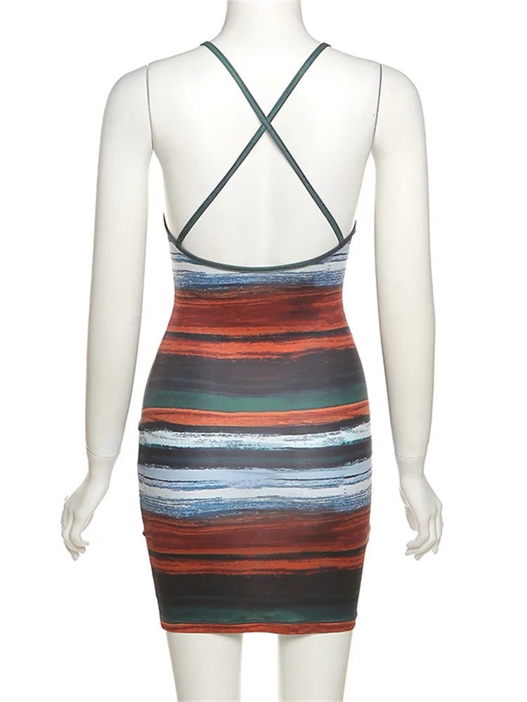 Maeve Striped Backless Camisole Mini Dress