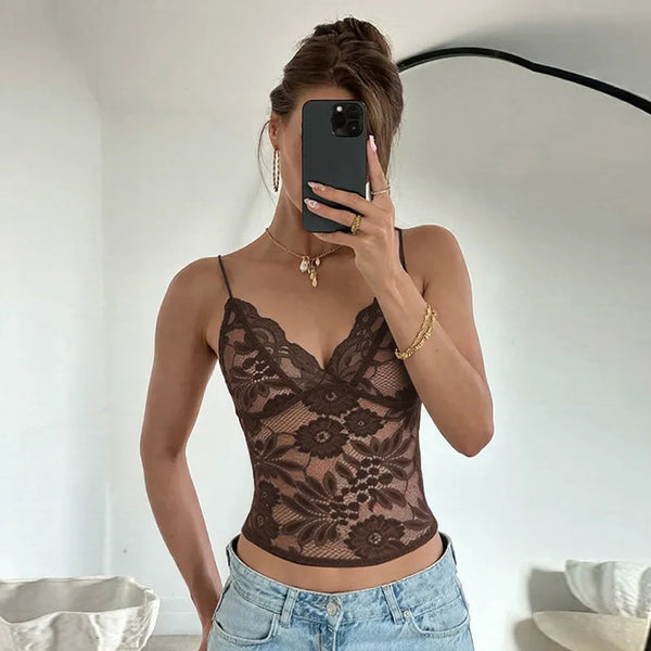 Bella Midnight Lace Spaghetti Strap Top