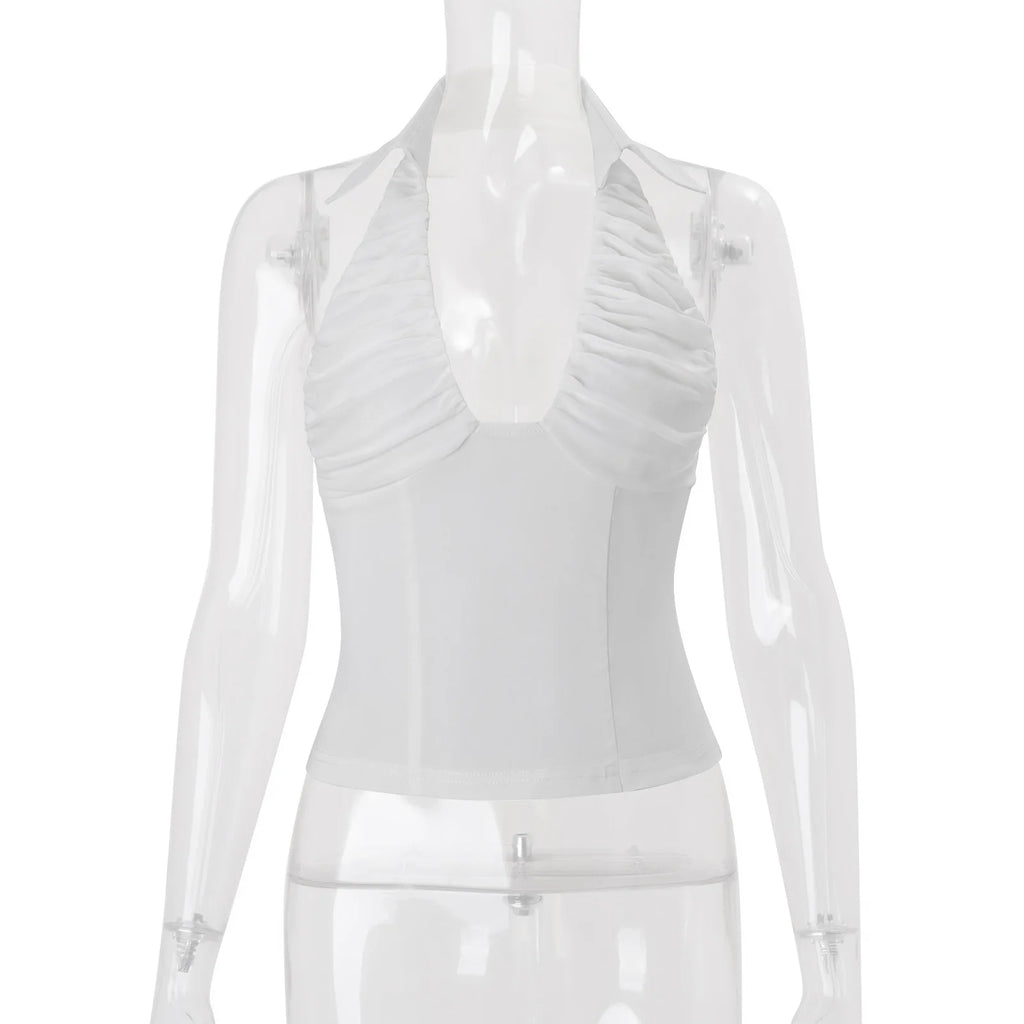 Eden Ruched Lace-Up Halter Crop Top One-piece