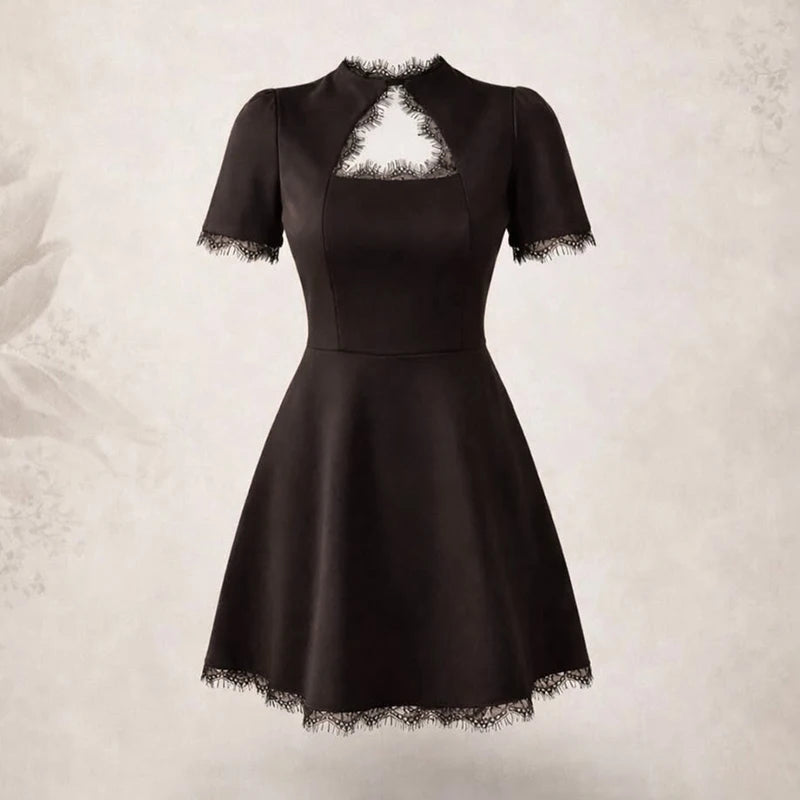 Nadine Lace-Paneled Stand-Collar Mini Dress