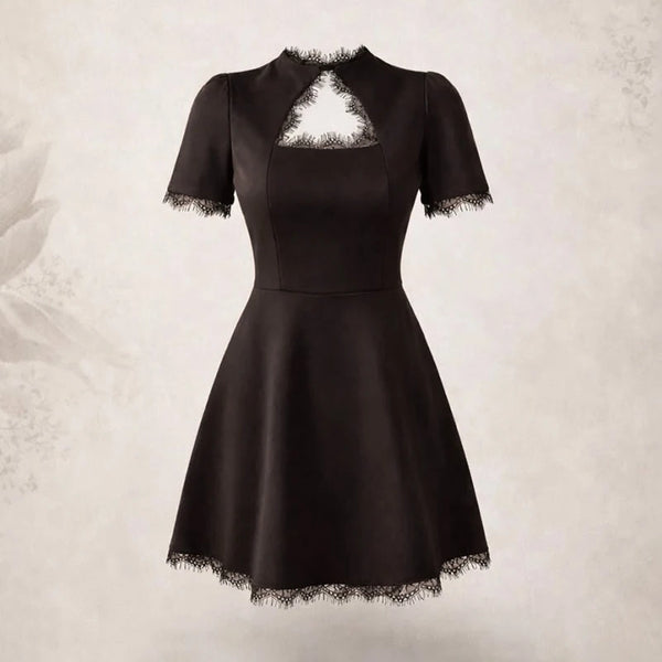 Nadine Lace-Paneled Stand-Collar Mini Dress
