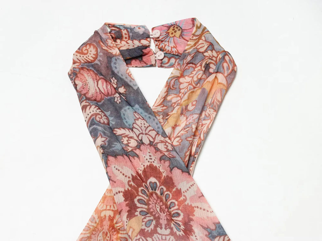 Solana Printed Halter Asymmetric Maxi Dress