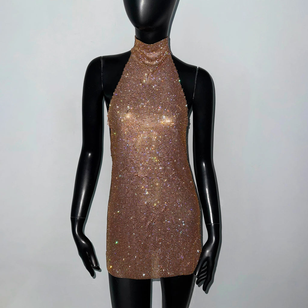 Faye Sparkling Metal Backless Mini Dress